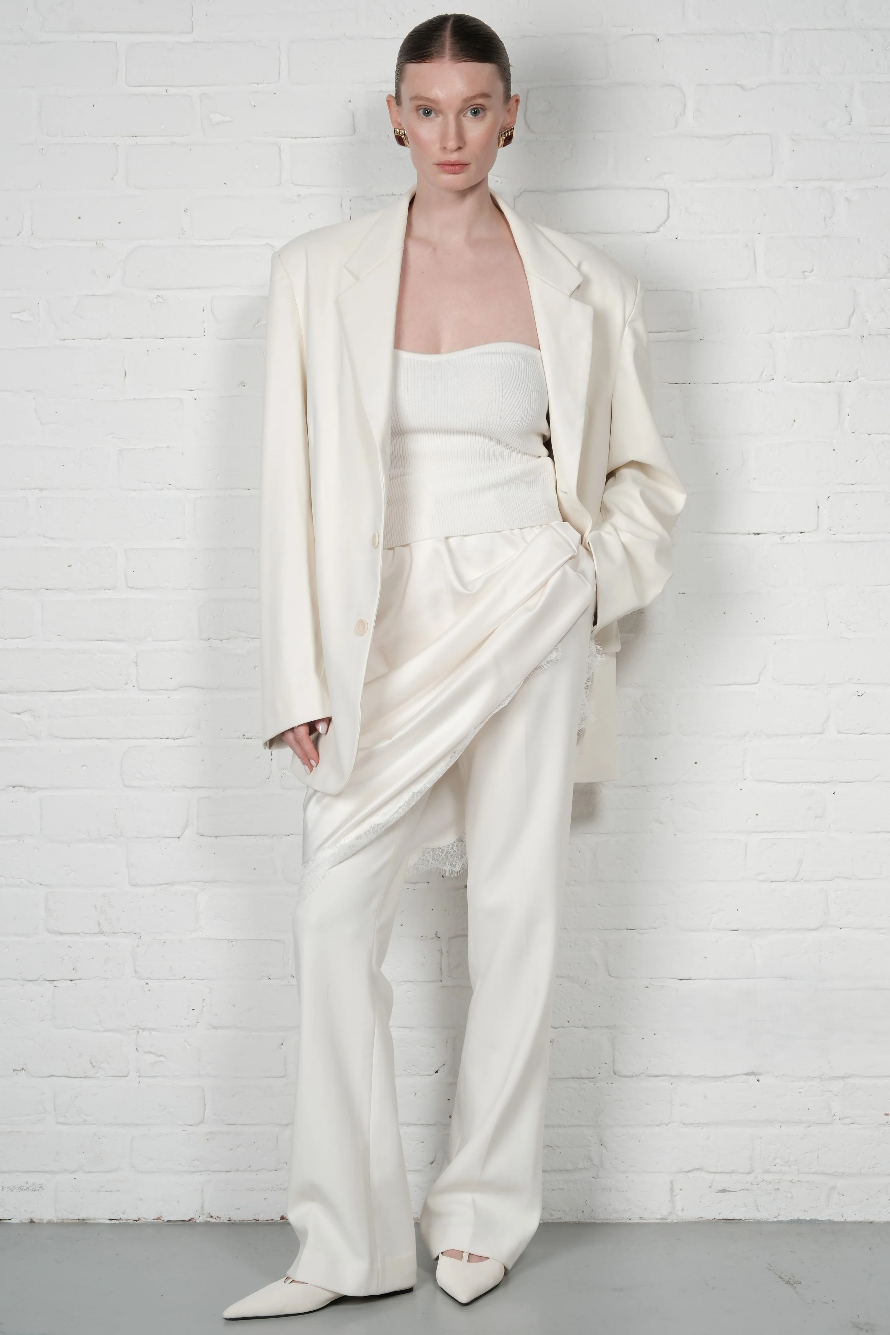 Satin Midi Skirt - Ivory - Image 3